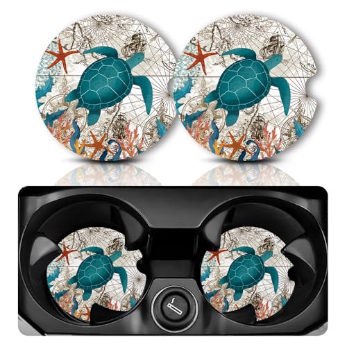 Yonlevres Car Coasters for Cup Holders，Sea Turtle 2.75" 2 Pack - color: Sea Turtle