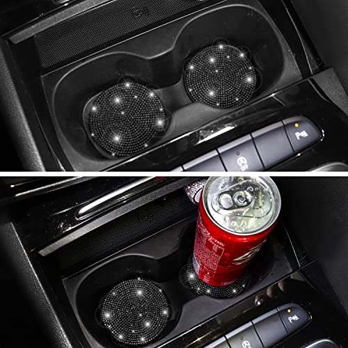 ToBeQueen Black Bling Car Cup Coasters, 4 Pack Crystal Rhinestone Bling Car Coaster Universal 2.75 Inch Anti-Slip Shockproof Car Cupholder Coaster Insert Auto Interior Accessories for Women, Black - color: C-black