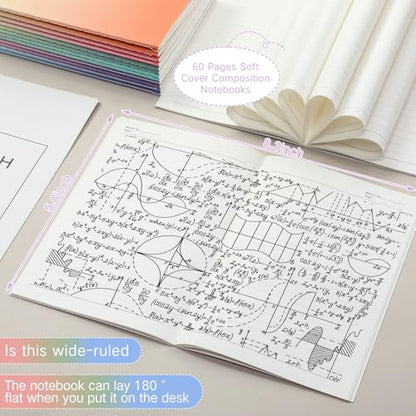 Handepo 100 Pack A5 Composition Notebooks 5"x8" Wide Ruled Notebook - color: Gradient Color, size: A5