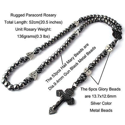 HanlinCC Catholic Rosary Paracord Large Metal Beads St.Michael Medal Men - style: Gun Black St.Michael Paracord Rosary