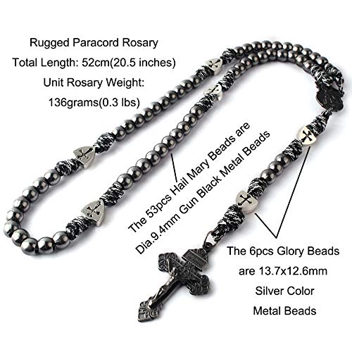 HanlinCC Catholic Rosary Paracord Large Metal Beads St.Michael Medal Men - style: Gun Black St.Michael Paracord Rosary
