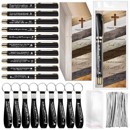 Lincia 30 Sets Christian Gifts Pens Bookmarks Keychains for Church, Black - color: Black