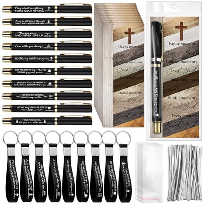 Lincia 30 Sets Christian Gifts Pens Bookmarks Keychains for Church, Black - color: Black