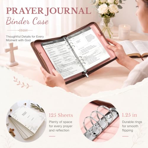 Ospelelf Removable Prayer Journal with Leather Pink 6 Ring Binder 3-Month - color: pink