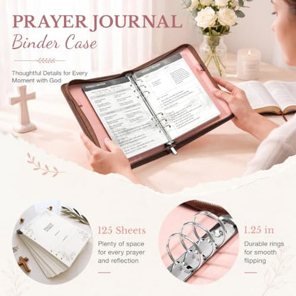 Ospelelf Removable Prayer Journal with Leather Pink 6 Ring Binder 3-Month - color: pink