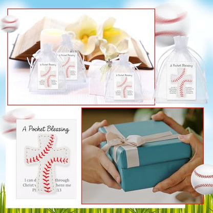 Hollowfly 12 Set Baseball A Pocket Blessing with Gift Cards and Organza Bags Cross Pockets Blessing Baseball Encouragement Gifts Christian Keepsake for Athletes Players Sports Lovers Team - style: Baseball Cross