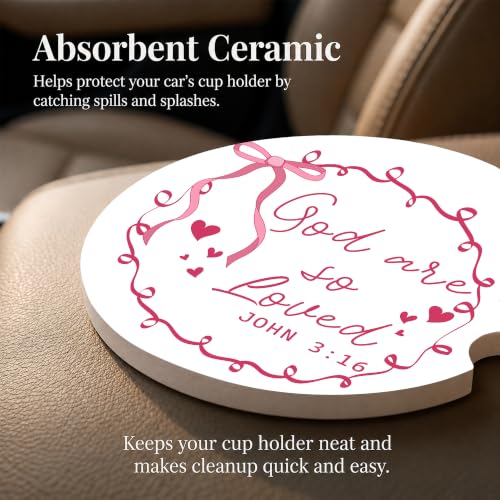 Christian Car Coasters Set of 2, Pink Religious Bows Car Accessories, 20 - color: Christian