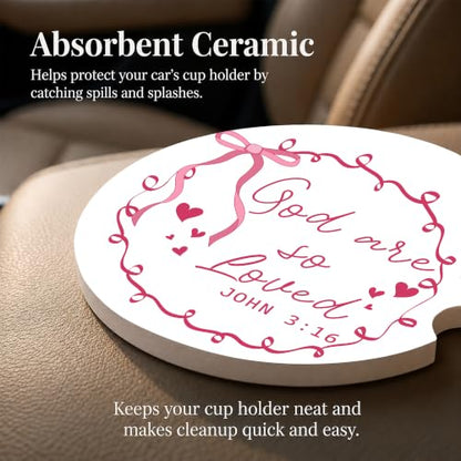 Christian Car Coasters Set of 2, Pink Religious Bows Car Accessories, 20 - color: Christian