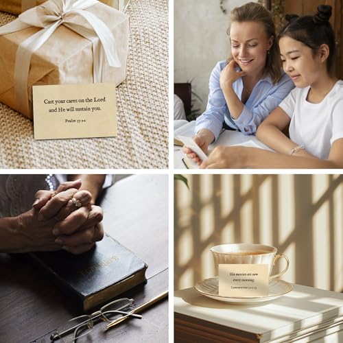 Bible Verse Cards, 60 Mini Prayer Cards on 600GSM Textured Paper - color: Beige