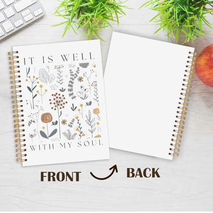 LZYRF Boho Floral Christian Spiral Notebook Journal, It Is Well with My Soul Bible Notebooks for Note Taking, Christian Gifts for Women, Prayer Journal, Hardcover Notebook, 5.5x8.3 Inch - color: It is well with my soul