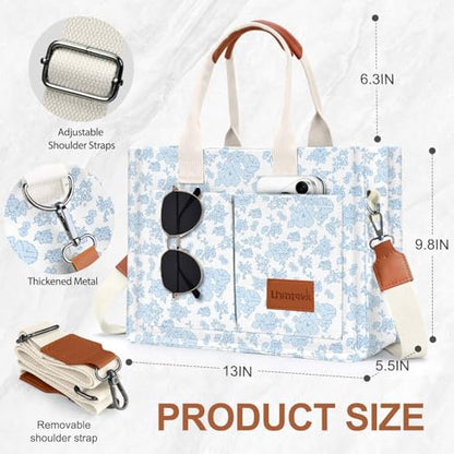 LHMTQVK Canvas Tote Bag for Women, Work & Bible Study Handbag - color: Blue Flowers