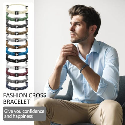 Landical 12 Pcs Christian Braided Cross Bracelet, Adjustable - color: Novelty Color
