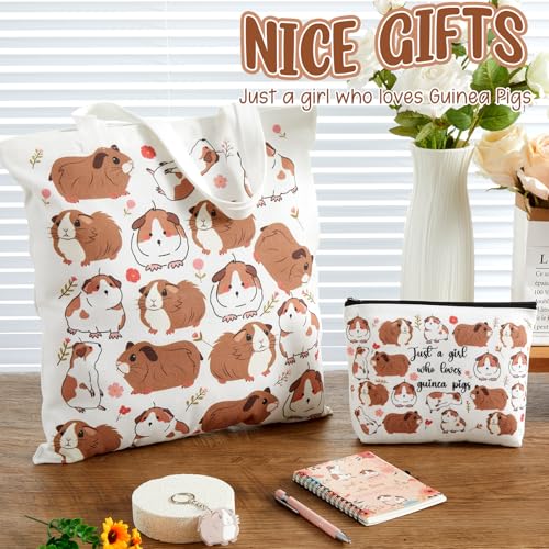 Kinlop 5 Pcs Guinea Pig Gift Set Tote Bag Cosmetic Bag Notebook Pink Pen - color: Pink, style: Guinea Pig
