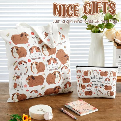 Kinlop 5 Pcs Guinea Pig Gift Set Tote Bag Cosmetic Bag Notebook Pink Pen - color: Pink, style: Guinea Pig