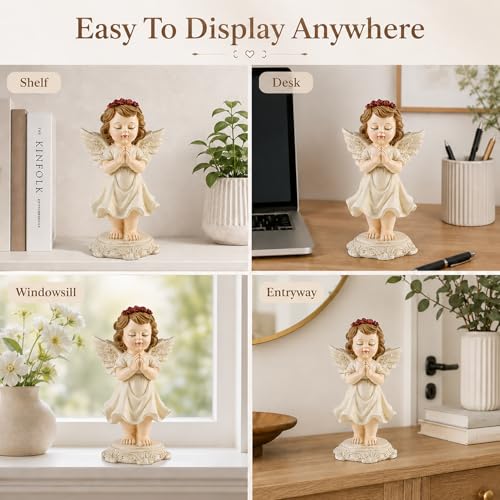 Praying Angel Figurine, Guardian Angel Statue for Shelf Desk Bedside Decor, 6.3" Angel Figurine for Mom Grandma Daughter Women, Sympathy Memorial Religious Gift for Christmas Easter Birthday