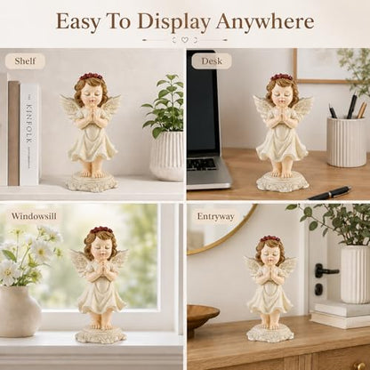 Praying Angel Figurine, Guardian Angel Statue for Shelf Desk Bedside Decor, 6.3" Angel Figurine for Mom Grandma Daughter Women, Sympathy Memorial Religious Gift for Christmas Easter Birthday