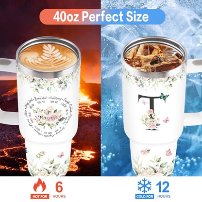 Christian Gifts for Women, Monogrammed T Tumbler 40Oz - style: Initial T cup