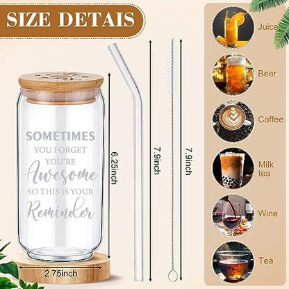 Tioncy 8 Pcs Employee Gifts 16oz Thank You Glass Cups Bamboo Lid Straw - style: Thank You