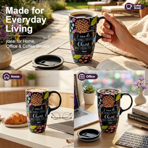 Topadorn 17oz Ceramic Travel Mug with Lid, Inspirational Coffee Mug - color: Flower