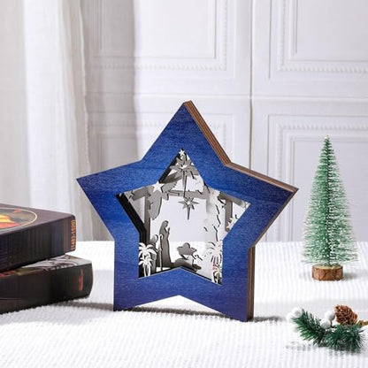 Bucherry Wooden Nativity Scene Christmas Tabletop Ornament,Blue White - style: Blue White