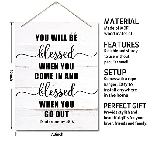 Bible Verse Printed Wood Plaque Sign Wall Hanging, Home Wall Decor You Will be Blessed When You Come in and Go Out Scripture Rustic Hanging Wall Plaque Wood Signs, Deuteronomy 28:6 Christian Sign - color: Deuteronomy 28:6