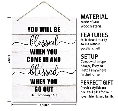 Bible Verse Printed Wood Plaque Sign Wall Hanging, Home Wall Decor You Will be Blessed When You Come in and Go Out Scripture Rustic Hanging Wall Plaque Wood Signs, Deuteronomy 28:6 Christian Sign - color: Deuteronomy 28:6