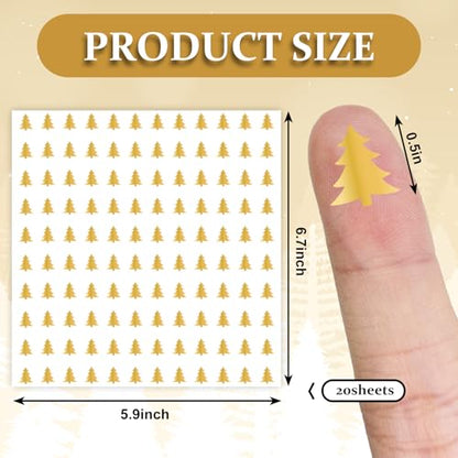 JarThenaAMCS 2400 Pcs Mini Christmas Tree Sticker Gold Foil Paper Decals Self-Adhesive Stickers for Envelopes Scrapbook Gifts DIY Supplies, 0.5 in - style: Christmas Tree