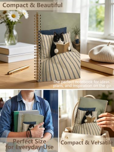 Cozy Reading Tuxedo Cat Notebook Gift Cat Lover Coworker Teacher - color: Tuxedo Cat