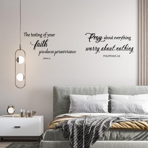 Generic 12 Pieces Bible Verse Wall Stickers,Inspirational Quotes Christian Wall Decals,Scripture Wall Decals,Peel and Stick,Motivational Wall Decal for Living Room Bedroom Bathroom Office, Black