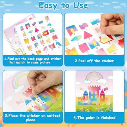 6 Pcs Paint by Sticker Books for Kids Ages 4-8 Sticker by Number Books Activity Book for Kids Ages 3-5 Sticker Puzzle Book Craft Art Toddler Girls Gift with Dinosaur Unicorn Forest Animal 48 Pictures - style: Animal