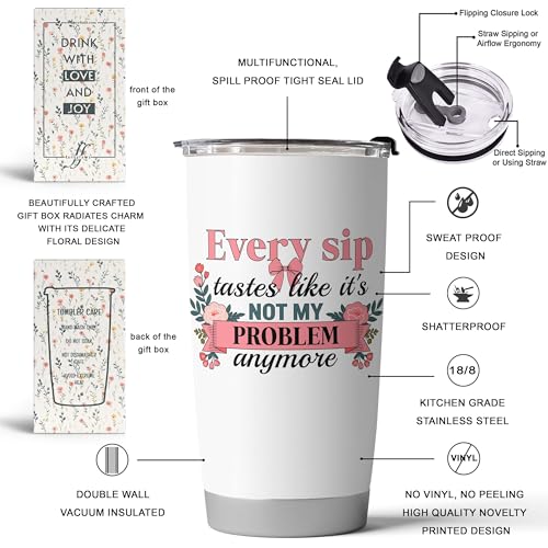 Fancyfams 20oz Retirement Tumbler for Women 2026, Happy Retirement Gifts, Every Sip Tastes Like Its Not My Problem Anymore, Insulated Stainless Steel Coffee Cup, Floral Gift Box (Every Sip 26) - color: Every Sip 26