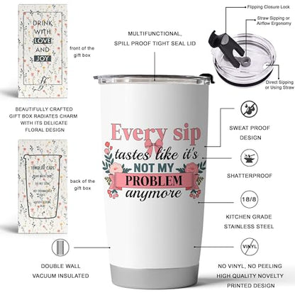 Fancyfams 20oz Retirement Tumbler for Women 2026, Happy Retirement Gifts, Every Sip Tastes Like Its Not My Problem Anymore, Insulated Stainless Steel Coffee Cup, Floral Gift Box (Every Sip 26) - color: Every Sip 26