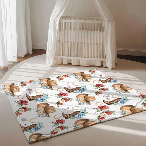 Personalized Cowgirl Throw Baby Gift Western Nursery, Cowboy Hat Boots Flower Pattern, Custom Name Toddler Kids Throw, Rustic Nursery Decor, Baby Gift Idea - color: Cowgirl Throw Baby Gift Western Nursery