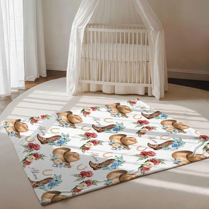 Personalized Cowgirl Throw Baby Gift Western Nursery, Cowboy Hat Boots Flower Pattern, Custom Name Toddler Kids Throw, Rustic Nursery Decor, Baby Gift Idea - color: Cowgirl Throw Baby Gift Western Nursery