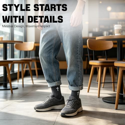 8 Pairs Cross Socks, Christian Socks for Men Women,US Size 6-12 - color: Dark Gray - 8