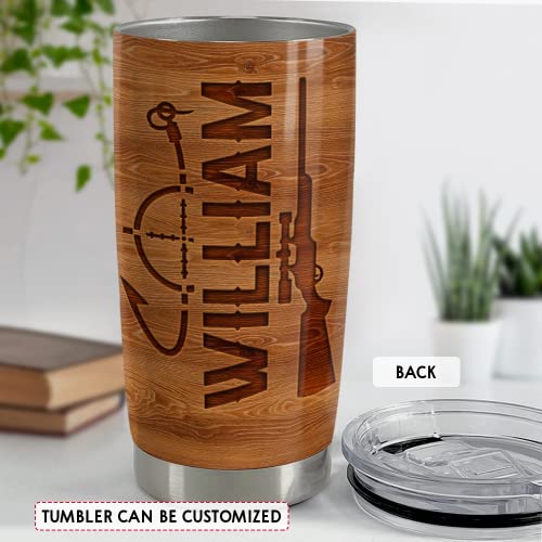 SANDJEST Personalized Hunting Tumbler Fishing and Hunting Love Wood Drawing 20oz 30oz Tumbler with Lid for Father Man Fishing Hunting Lover - color: Hunting