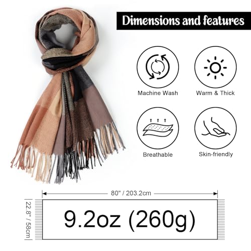 Clothirily Womens Winter Scarf, Oversized Long Blanket Plaid Shawl Wrap - color: Brown Grey Lattice