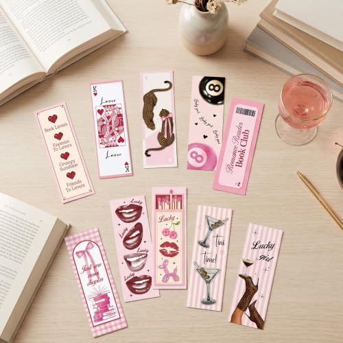 100 Pcs Pink Book Lover Bookmark Gifts Book Marks for Reading - color: Pink Book Lover