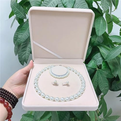Jewelry Velvet Box Pearl Necklace Earring Bracelet Gift Display Case Wedding Jewelry Storage Holder (Beige For Pearl Necklace Earrings Bracelet) - color: Beige For Pearl Necklace Earrings Bracelet