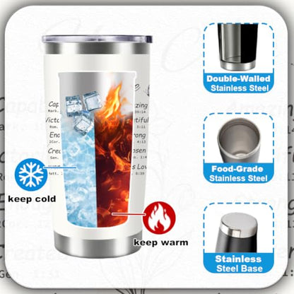 20oz Tumbler Christian Faith Travel Cup Insulated Stainless Steel With Leak-Proof Lid for Bible Study and Church Groups, White