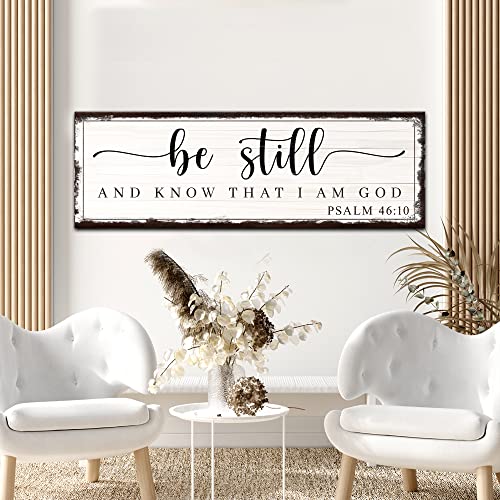 Tailored Canvases Christian Wall Art Decor - Religious Bible Verses Sign for Gifts, Home, Living Room & Bedroom - Inspirational Scripture Quotes Signs - Psalm 46:10 Be Still Know That I am God, 48x16in - color: Grunge Brown Psalm 46:10 Be Still and Know T