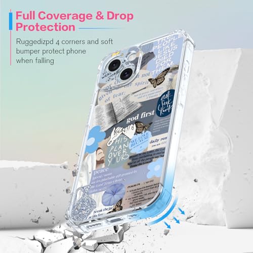 Blus Cool Christian Phone Case Fit for iPhone 15 — Wireless Charging Shockproof Clear Jesus Holy Bible Verses Phone Cover Gift for Boy Girl Men Women - color: Blue Christian, size: iPhone 15