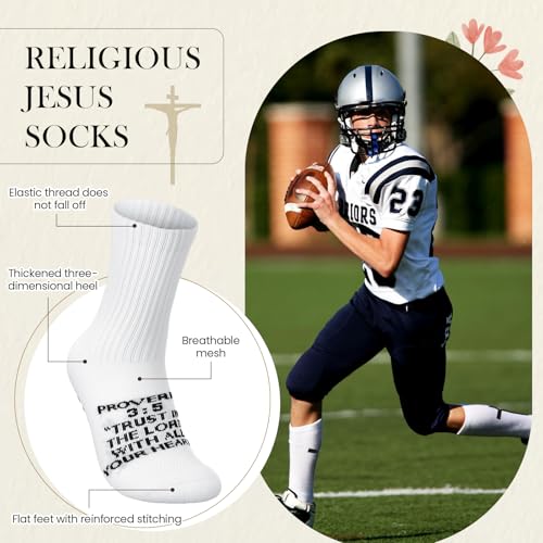 Glitopper Cross Grip Soccer Socks Anti Slip Christian Socks with Bible Verse Religious Grip Sports - color: White, style: Proverbs 3:5