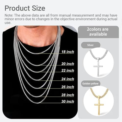 Ringcal Cross Necklace for Men with Gift Box,Silver Gold Stainless Steel Cross Pendant Necklace Mens Crucifix Chain Necklace - color: Silver, size: 18inch
