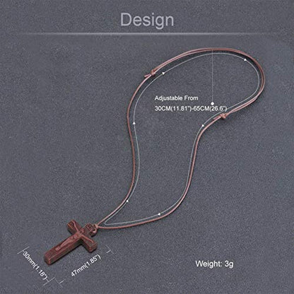 COTTVOTT Wood Orthodox Cross Pendant Necklace Christian Crucifix Necklace Prayer Jesus for Women Men - style: H-Red Color