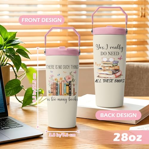 Book Lovers Gifts for Women, Read Tumbler with Handle and Flip Straw 28oz, Insulated Stainless Steel Travel Cup Mug, Birthday Gifts for Reading Lovers Readers - color: Book