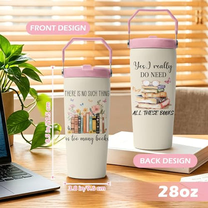 Book Lovers Gifts for Women, Read Tumbler with Handle and Flip Straw 28oz, Insulated Stainless Steel Travel Cup Mug, Birthday Gifts for Reading Lovers Readers - color: Book