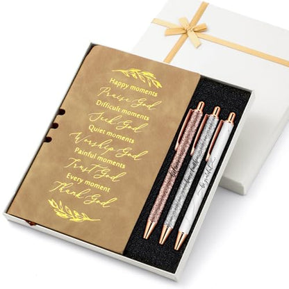 Spakon 5 Pcs Christian Gifts for Women Church Scripture Prayer Journal Religious for Women God Notebook Pen with Gift Box Scripture Notepad Bible Study Group Grad Favor(Khaki, Bible) - color: Khaki, style: Happy Moment
