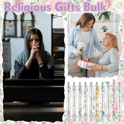30 Pcs Christian Pens Religious Ballpoint Pen Inspirational Quotes Bible Verse Pens Christian Gifts for Women Sunday School Church Coworker Office Supplies - style: Bibleflower