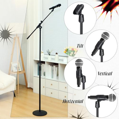 DoubleFill One Hand Microphone Stand with Weighted Heavy Round Base, 3 to 5.3 ft Height Adjustment Microphone Stands, Telescoping Mic Boom Arm, Mic Holder for Singing Concert Performances(1 Pack) - color: Boom Arm